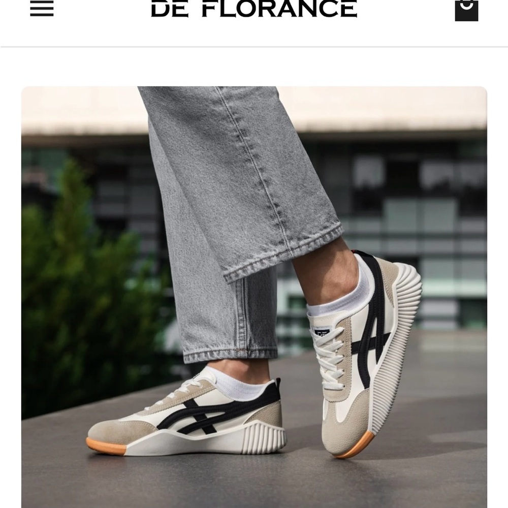 Old school tennis shoes, Brand is De Florance Size 6-6.5 white, black and grey
